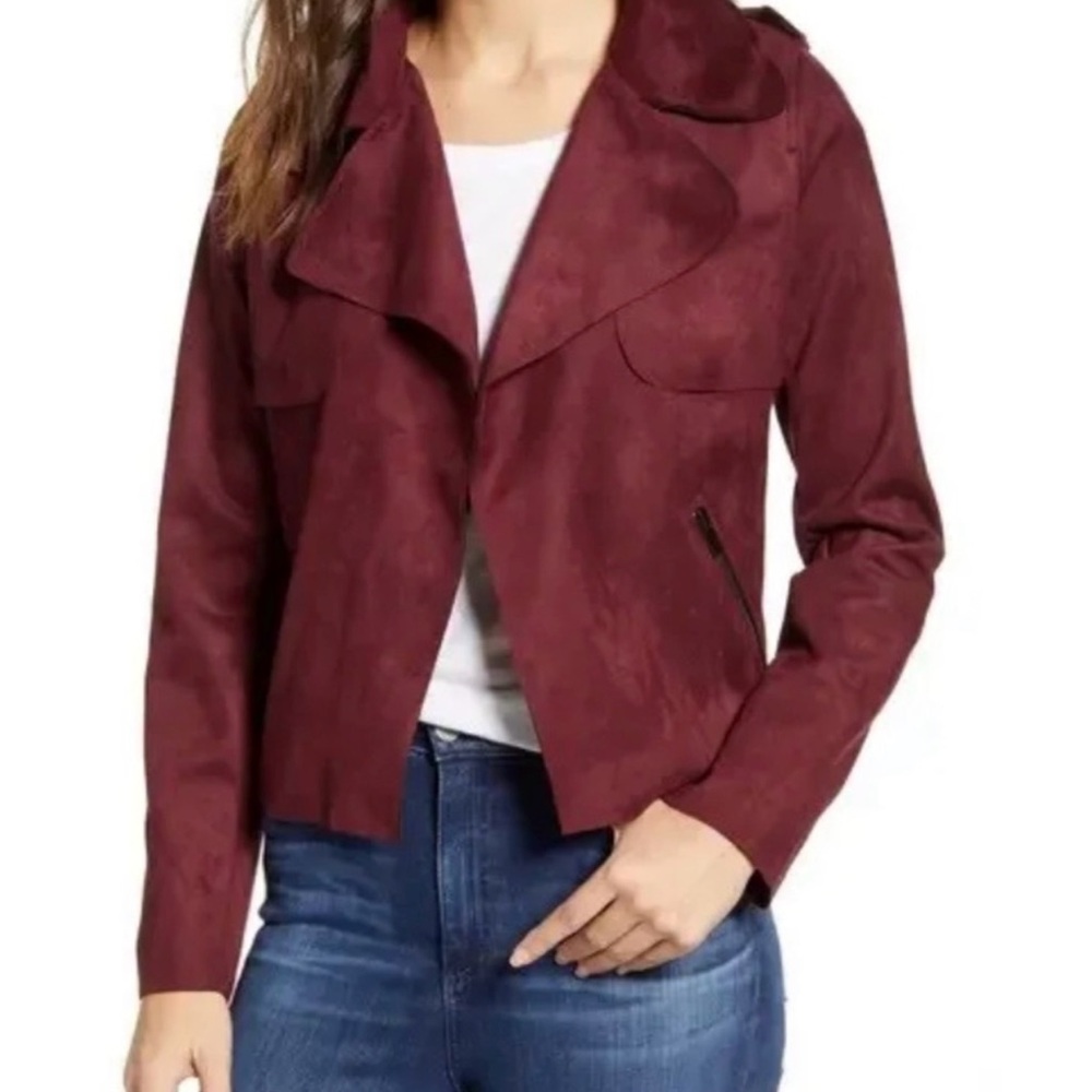 Kut from the Kloth Jacee draped faux suede moto jacket burgundy sz small…NWT